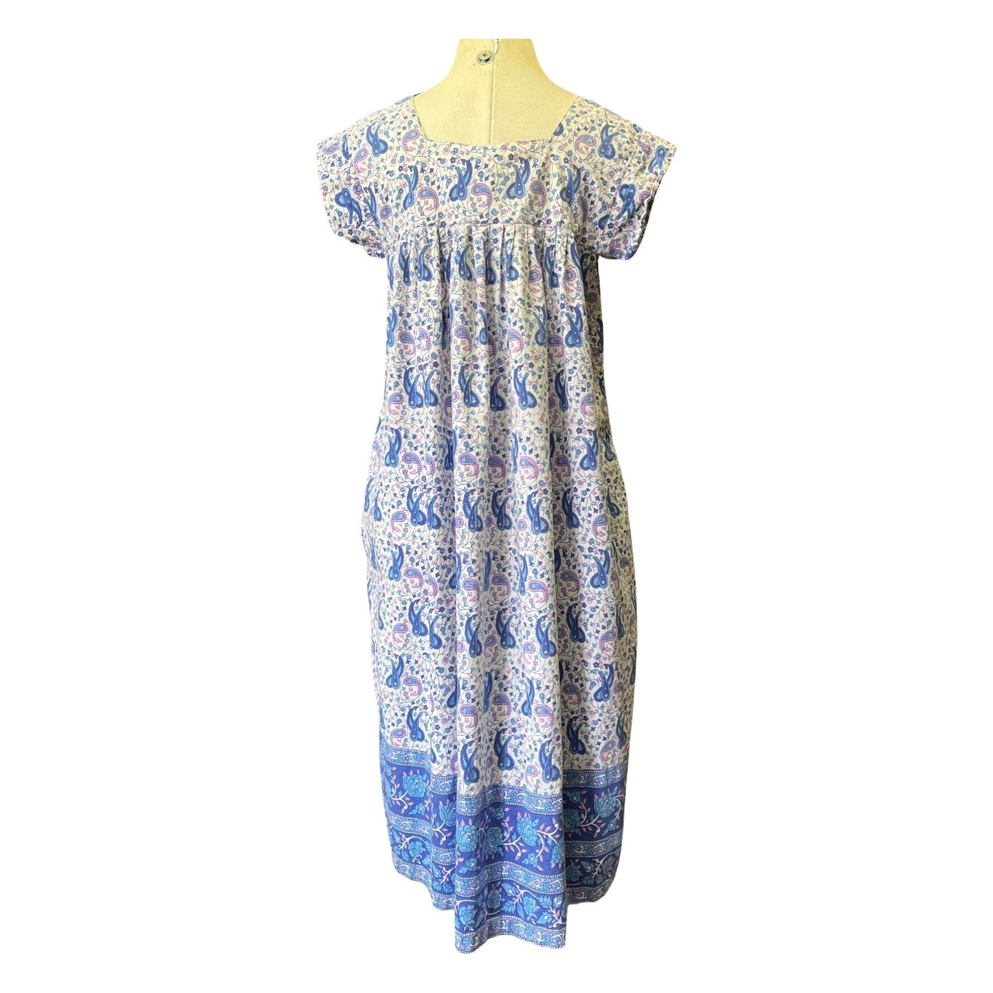 Vintage 80’s India Block Print Midi Dress with Pockets Made In Nepal L