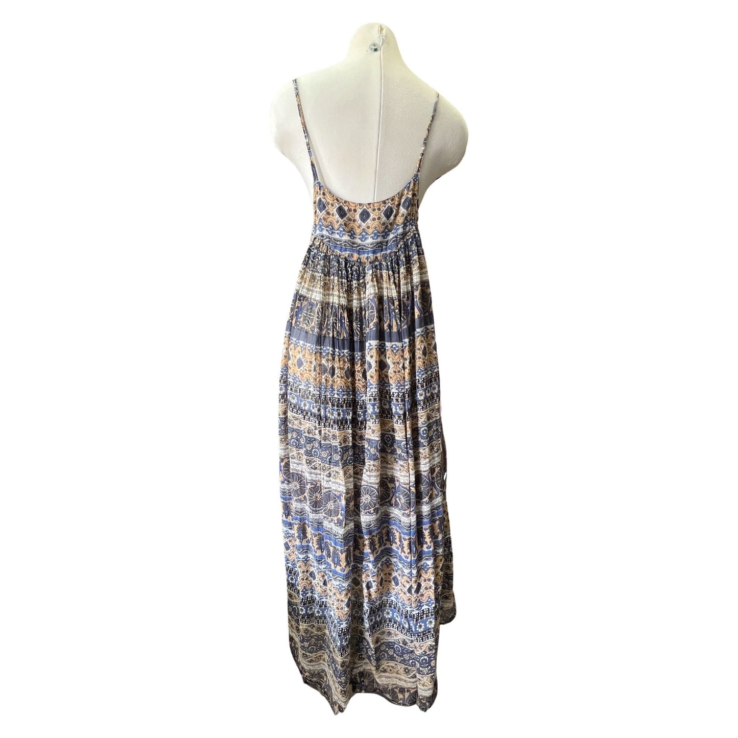 Vintage India Block Print Tie Shoulder Embroidered Dress