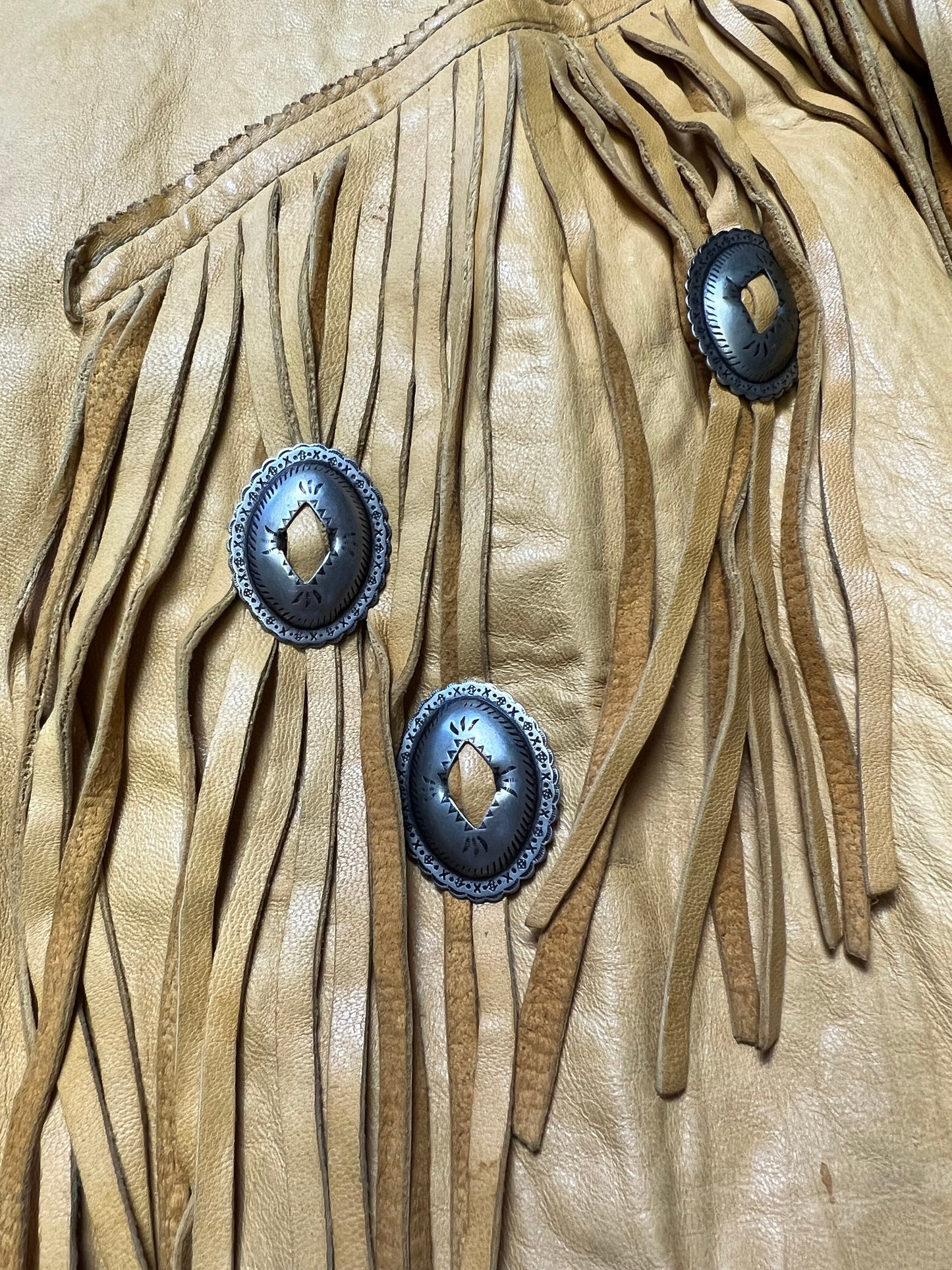 Vintage Western Silver Concho Fringe Leather Jacket Bohemian Phoenix Arizona