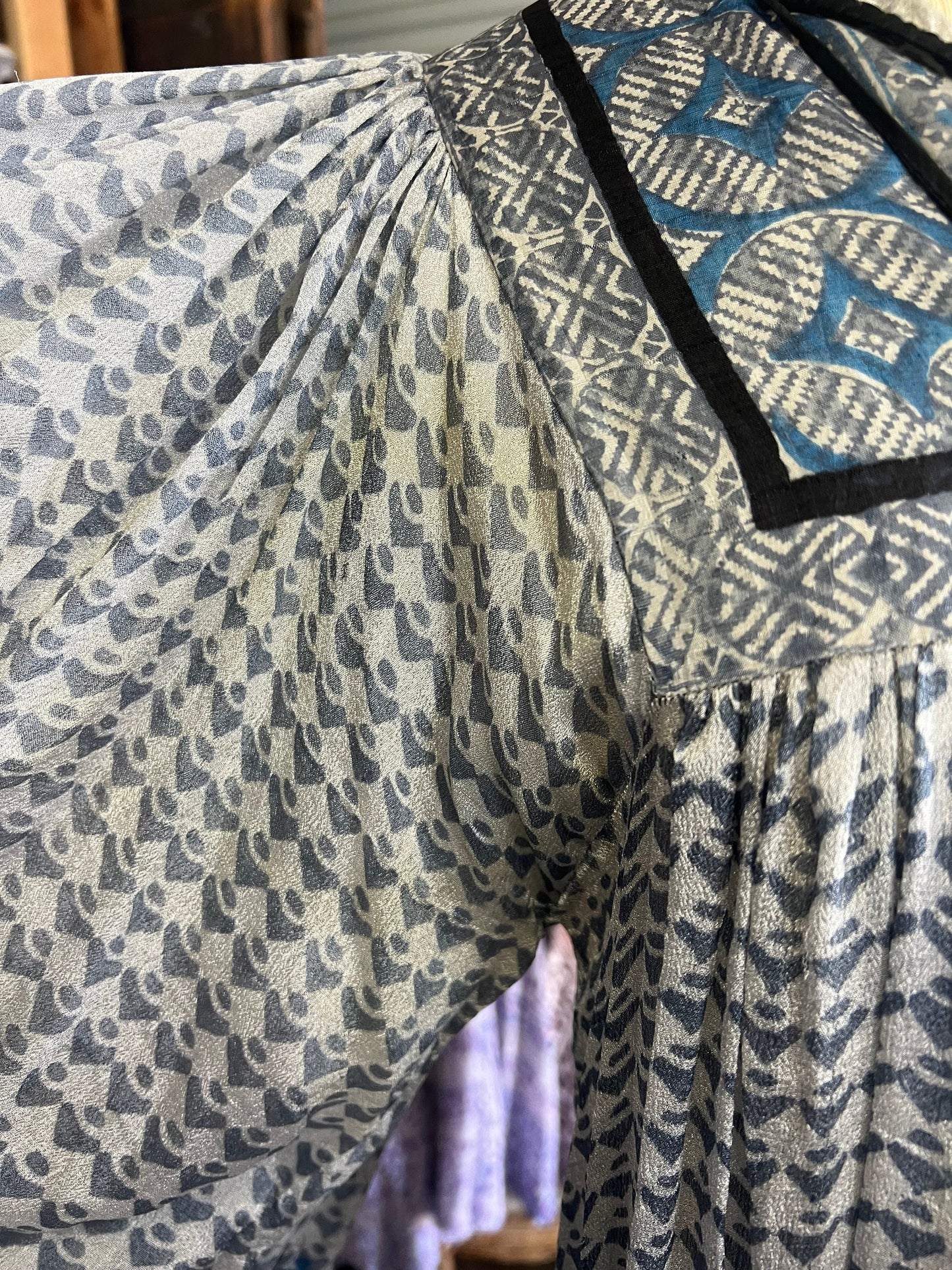 Vintage Ritu Kumar for Monsoon Silk India Block Print Goddess Dress