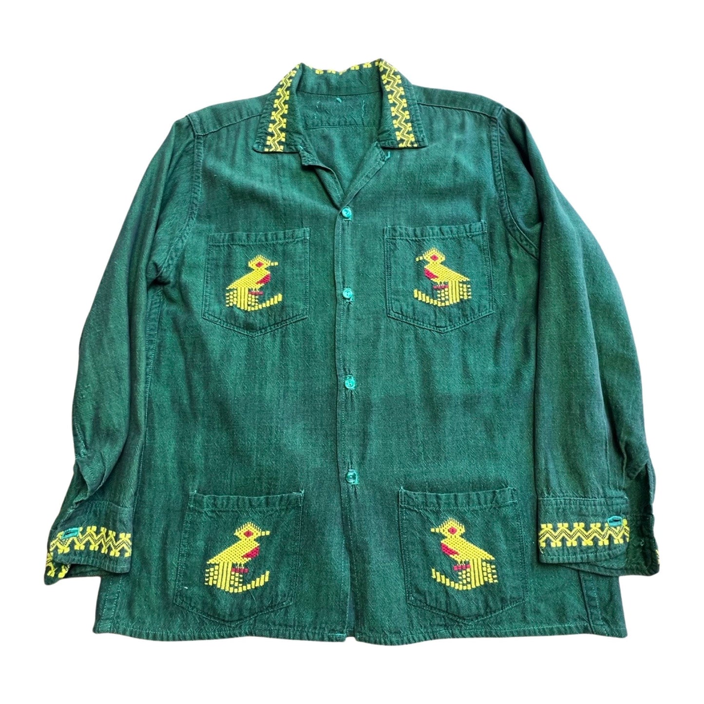Vintage Embroidered Birds Peacocks Handmade Patch Pocket Guatemalan Jacket Embroidery