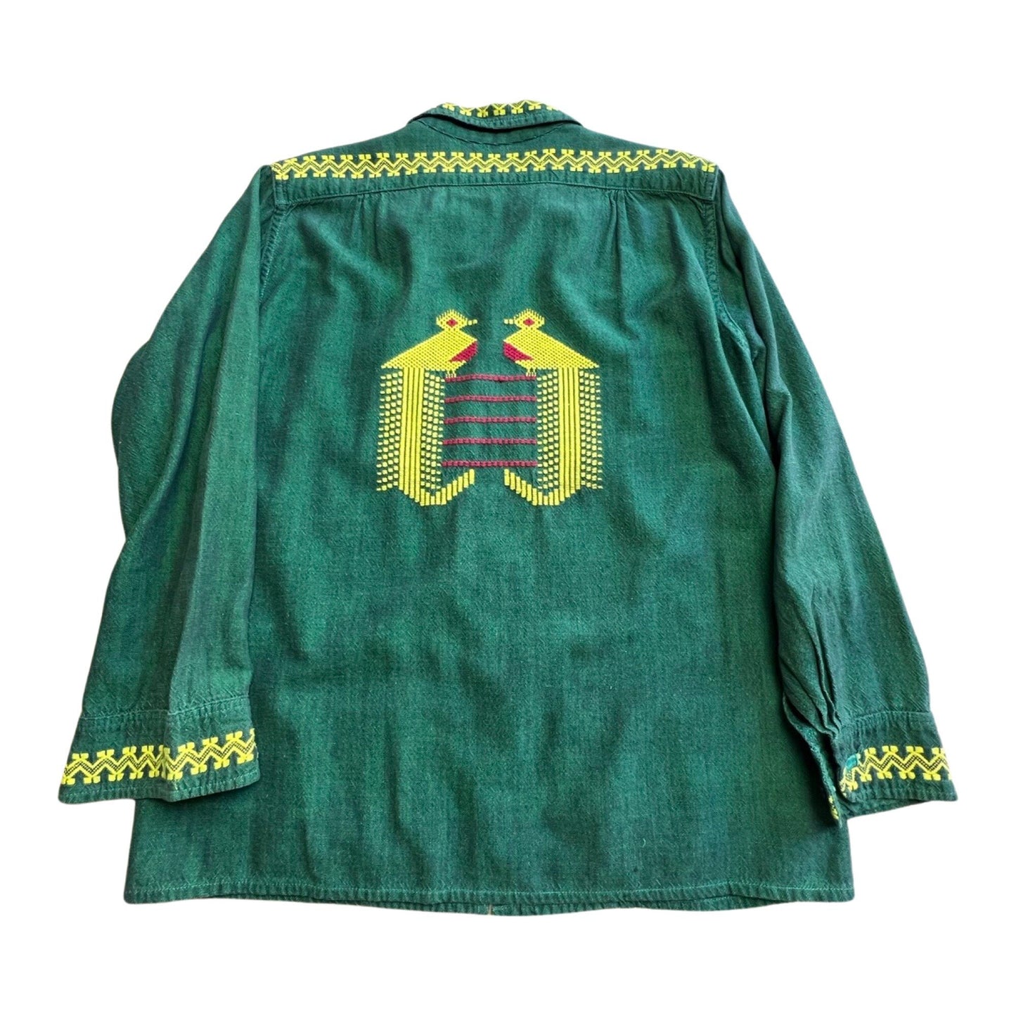 Vintage Embroidered Birds Peacocks Handmade Patch Pocket Guatemalan Jacket Embroidery