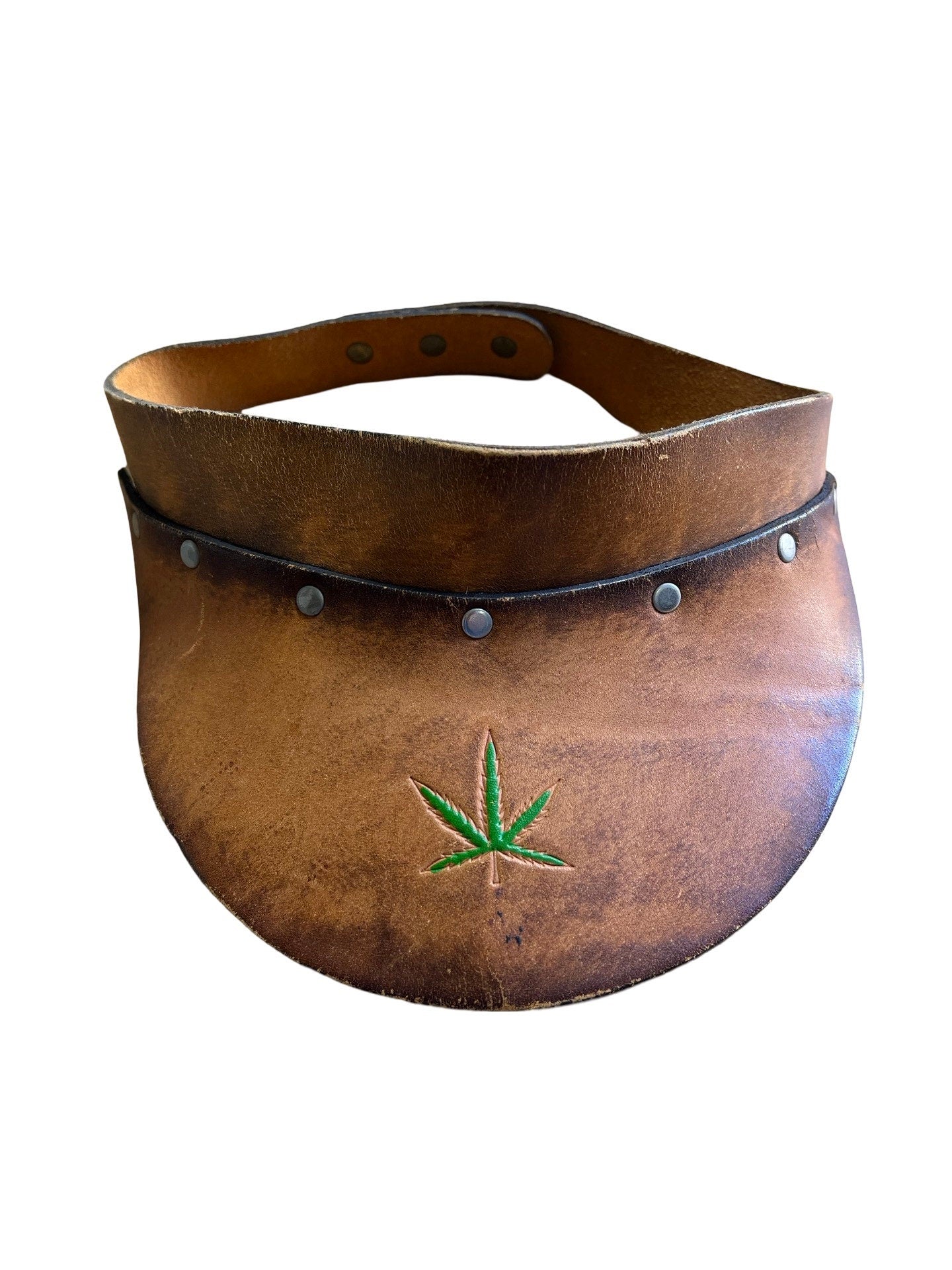 Vintage 70’s Hand Tooled Weed Leaf Leather Visor Mary Jane