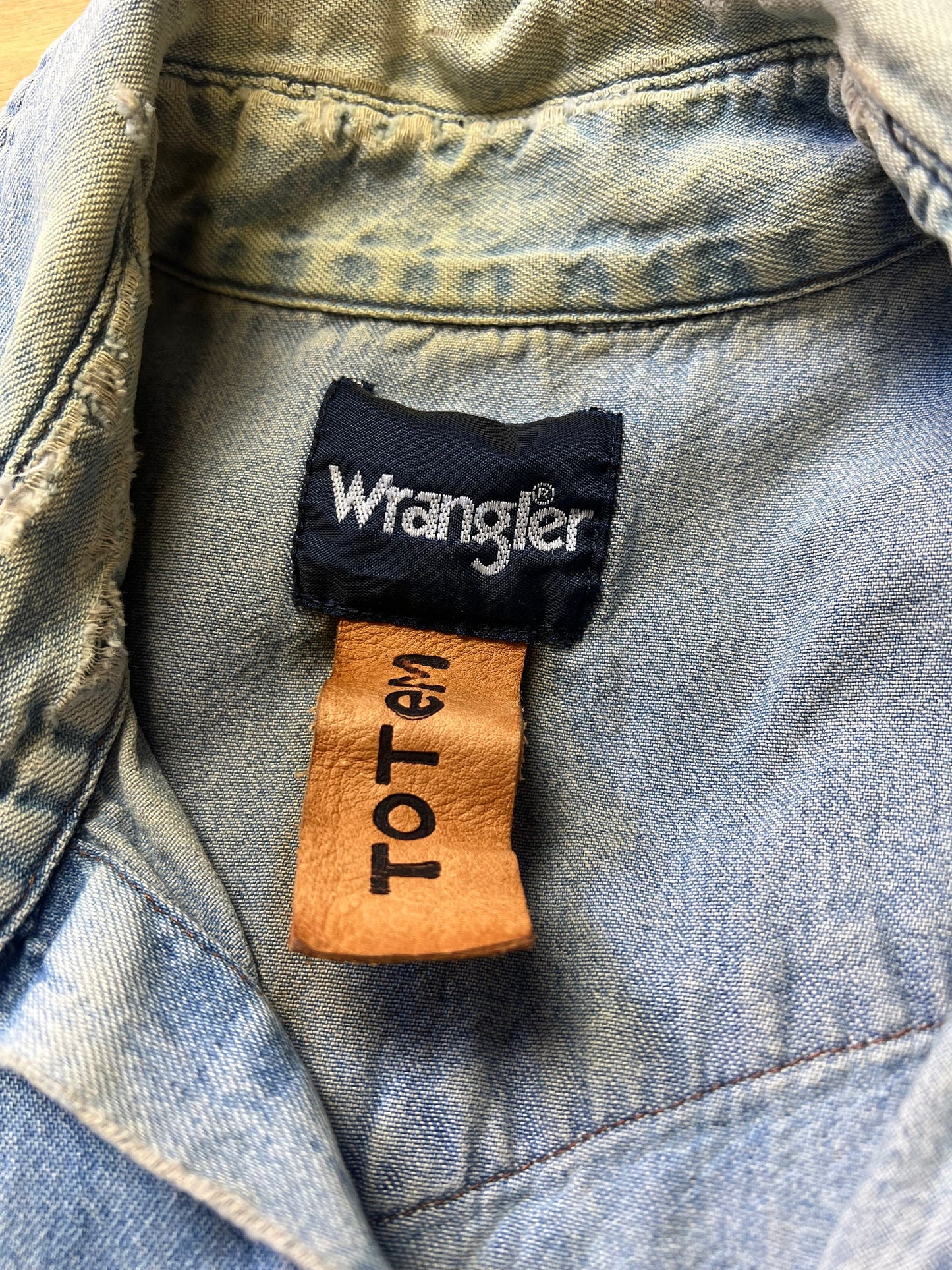 Vintage Wrangler Pearl Snap Denim Shirt Embroidered Thunderbird Totem