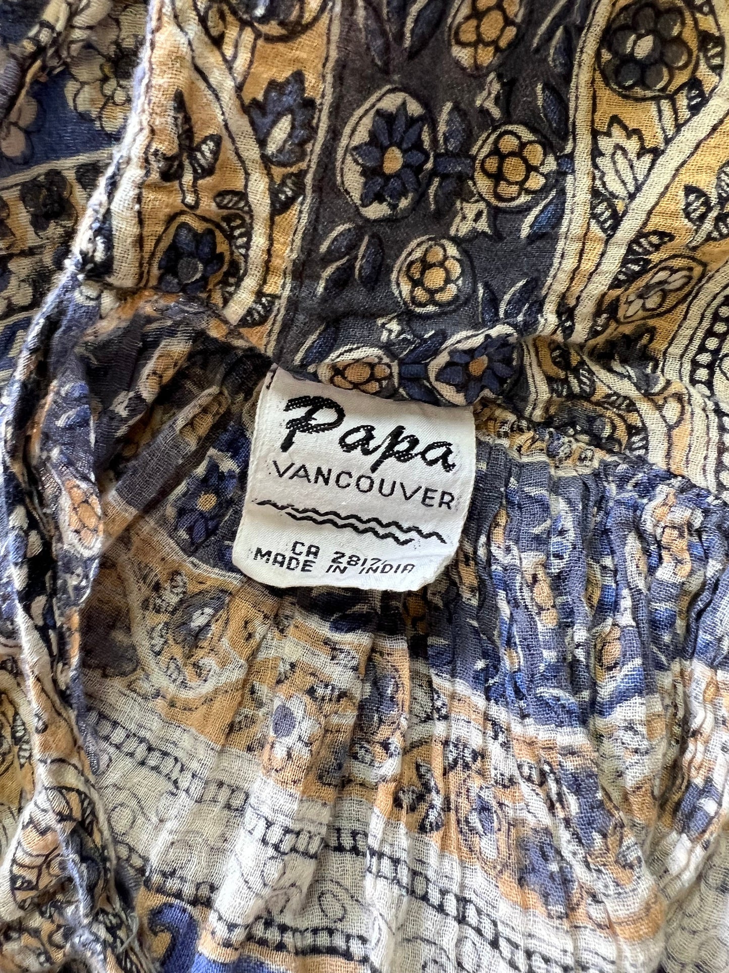 Vintage India Block Print Tie Shoulder Embroidered Dress