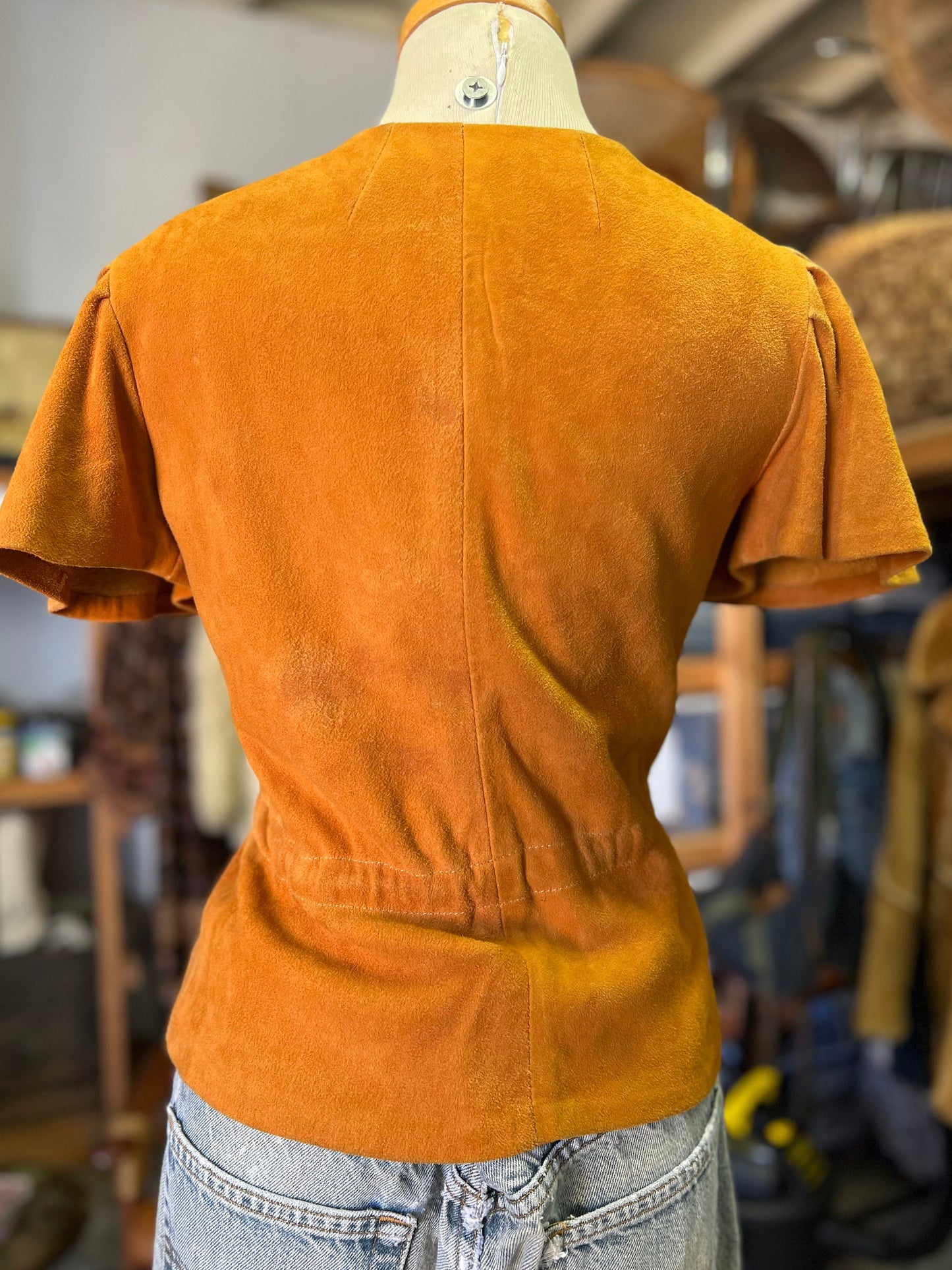 Rare Vintage Original 1970’s Lotus Mt. Shasta Deerskin Suede Hand Painted Wrap Shirt