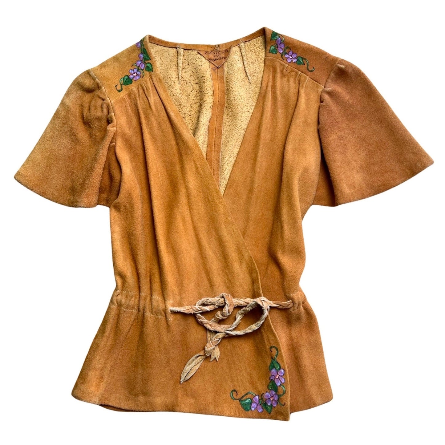 Rare Vintage Original 1970’s Lotus Mt. Shasta Deerskin Suede Hand Painted Wrap Shirt