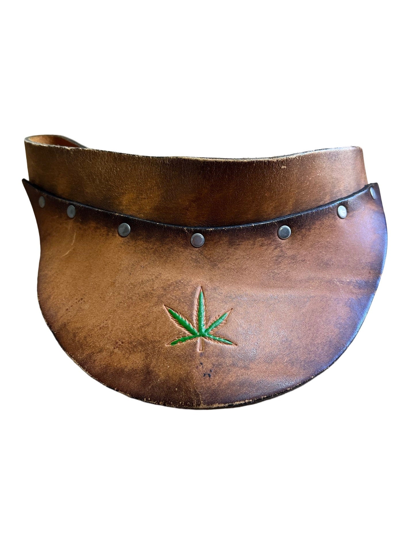 Vintage 70’s Hand Tooled Weed Leaf Leather Visor Mary Jane