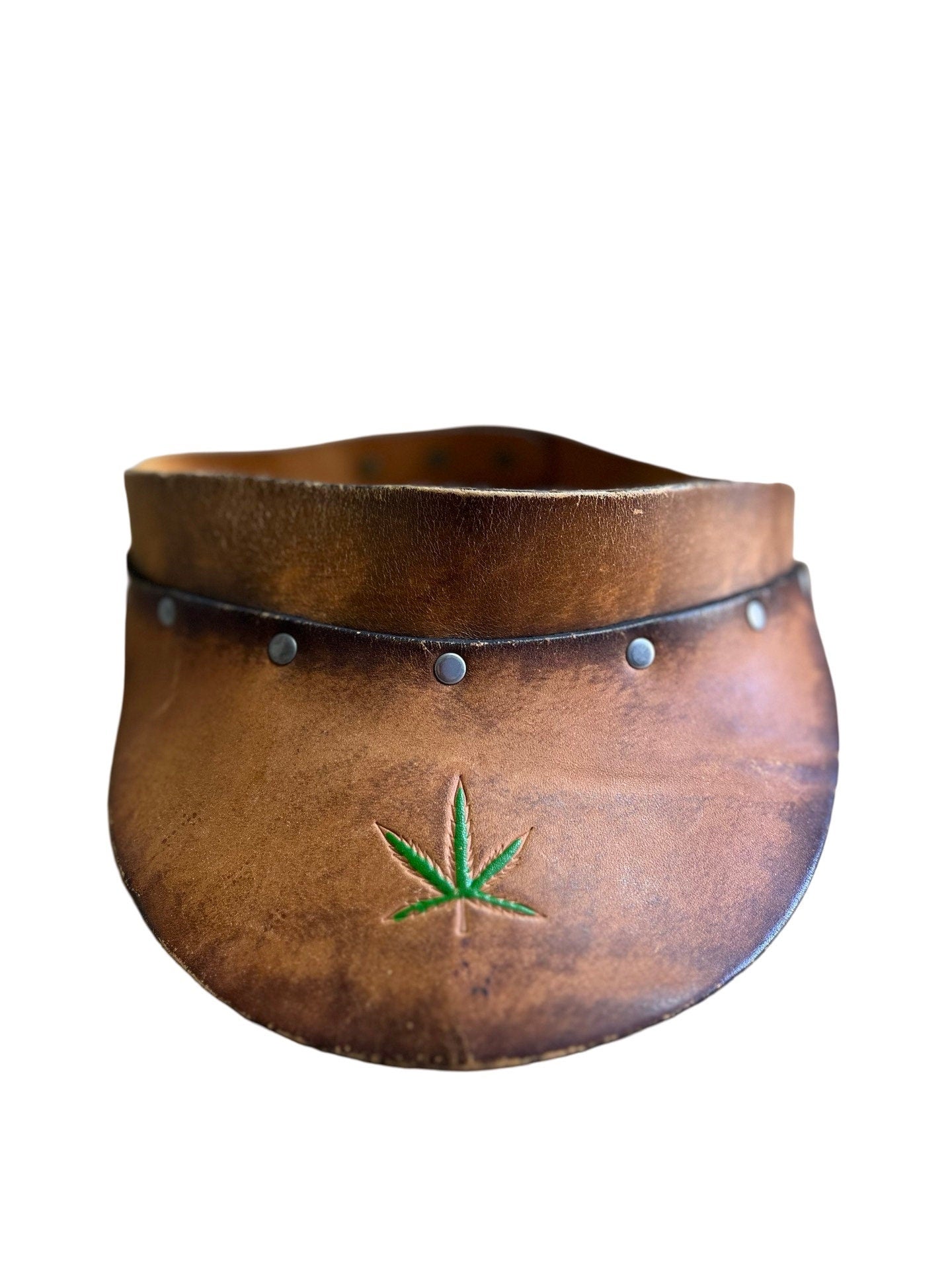 Vintage 70’s Hand Tooled Weed Leaf Leather Visor Mary Jane