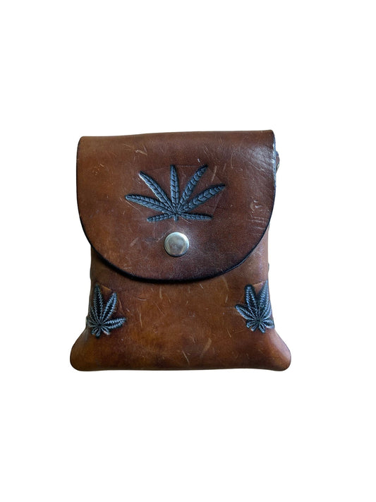 Vintage 70’s Hand Tooled Leather Belt Bag Weed Leaf Mary Jane