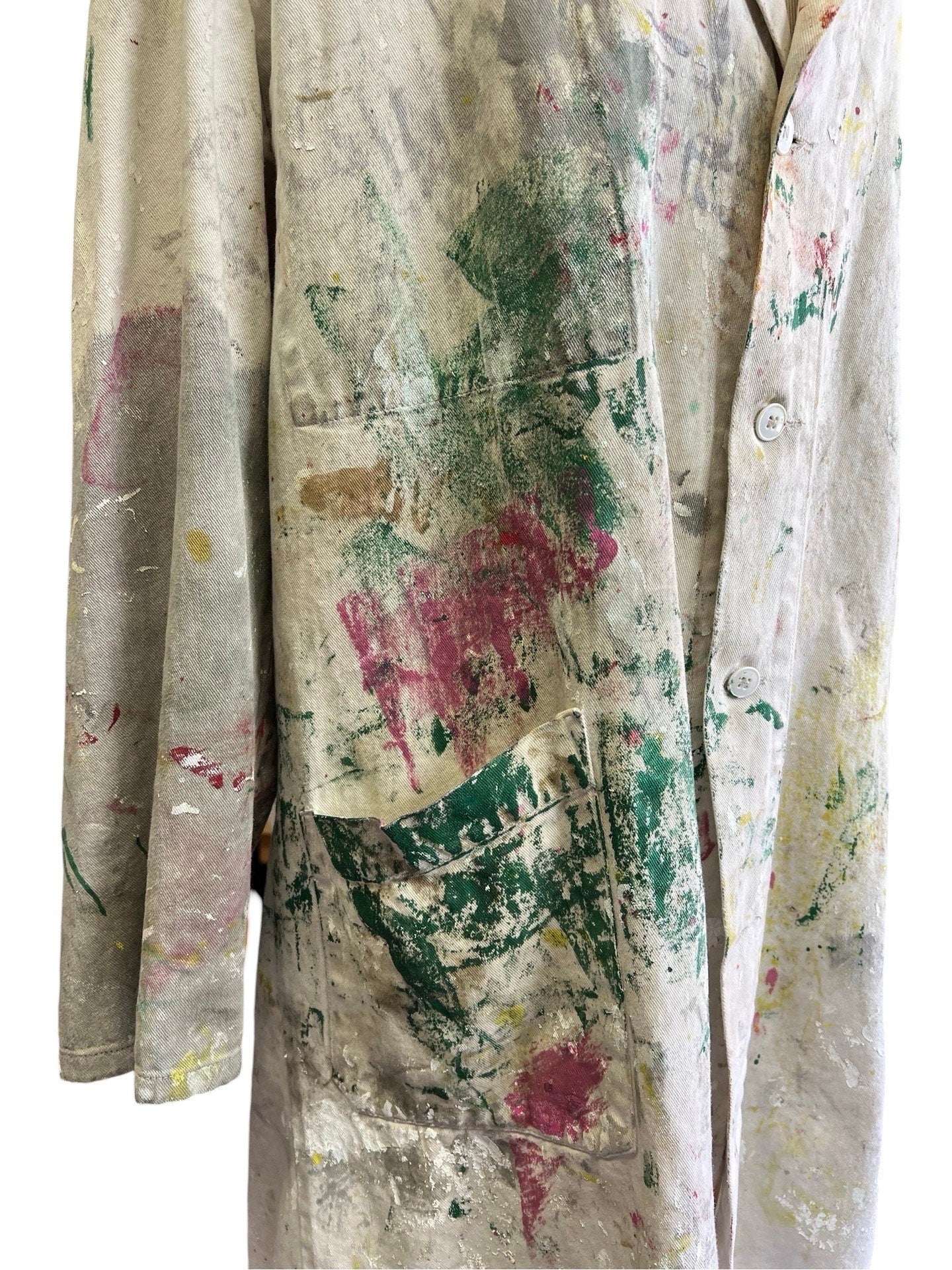 Vintage French Painters Coat Workwear Paint Splatter Artist Smock