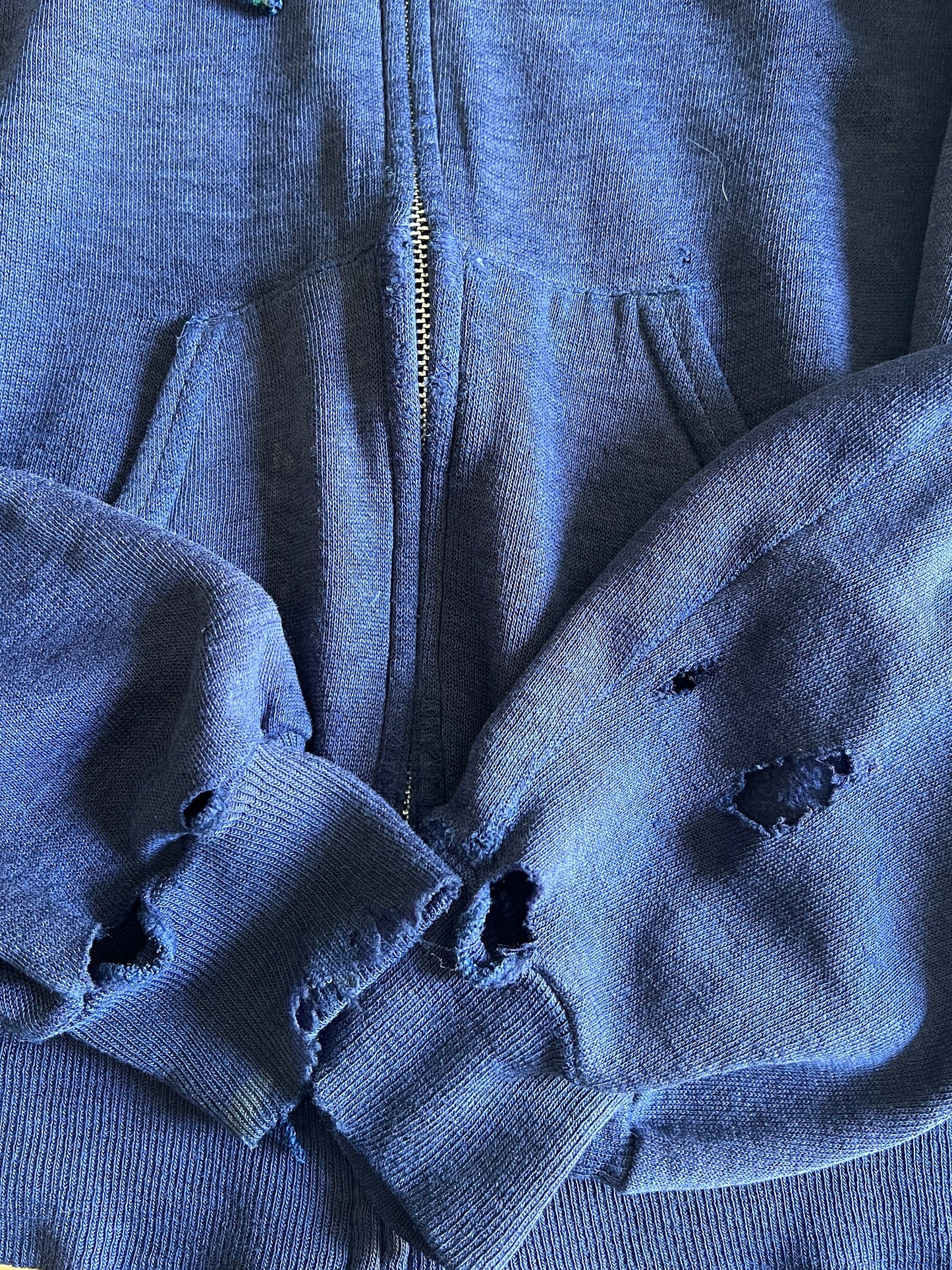 Vintage 70’s/80’s Distressed Navy Zip Front Hoodie Soft Thin Worn