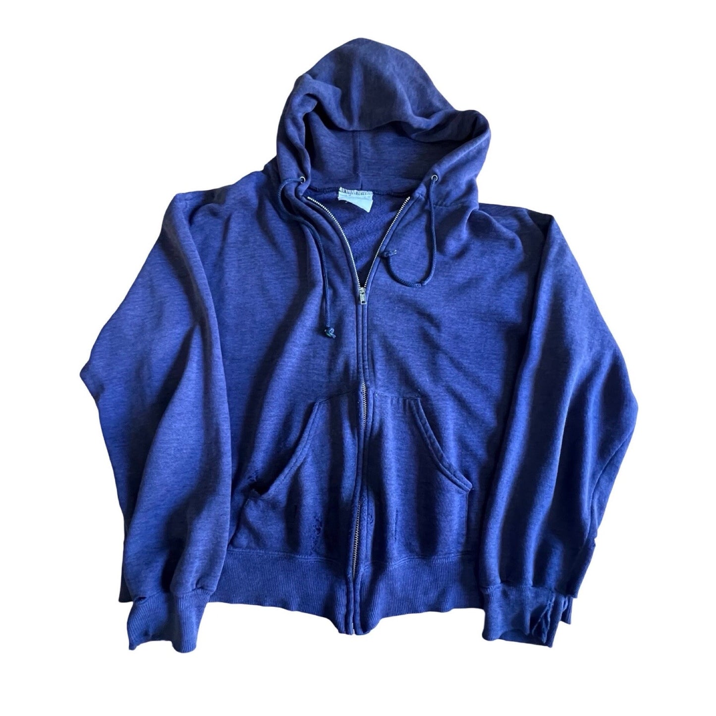 Vintage 70’s/80’s Distressed Navy Zip Front Hoodie Soft Thin Worn