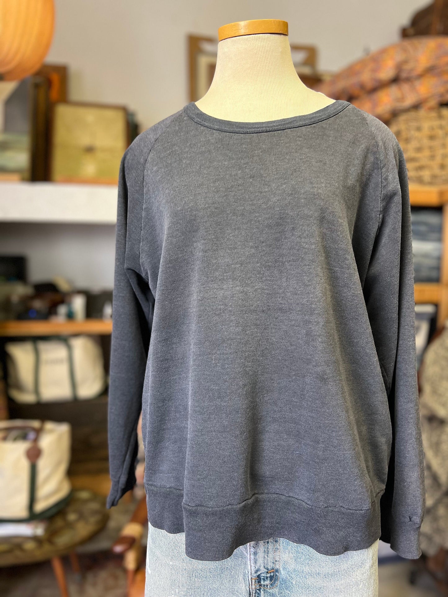 Vintage 70’s/80’s Faded Black Crew Neck Raglan Sleeve Sweatshirt