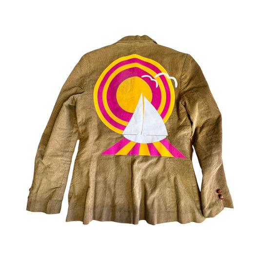 Vintage Corduroy Blazer Sailboat Seagull Sunset Felt Applique Lee Riot
