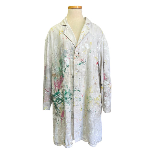 Vintage French Painters Coat Workwear Paint Splatter Artist Smock