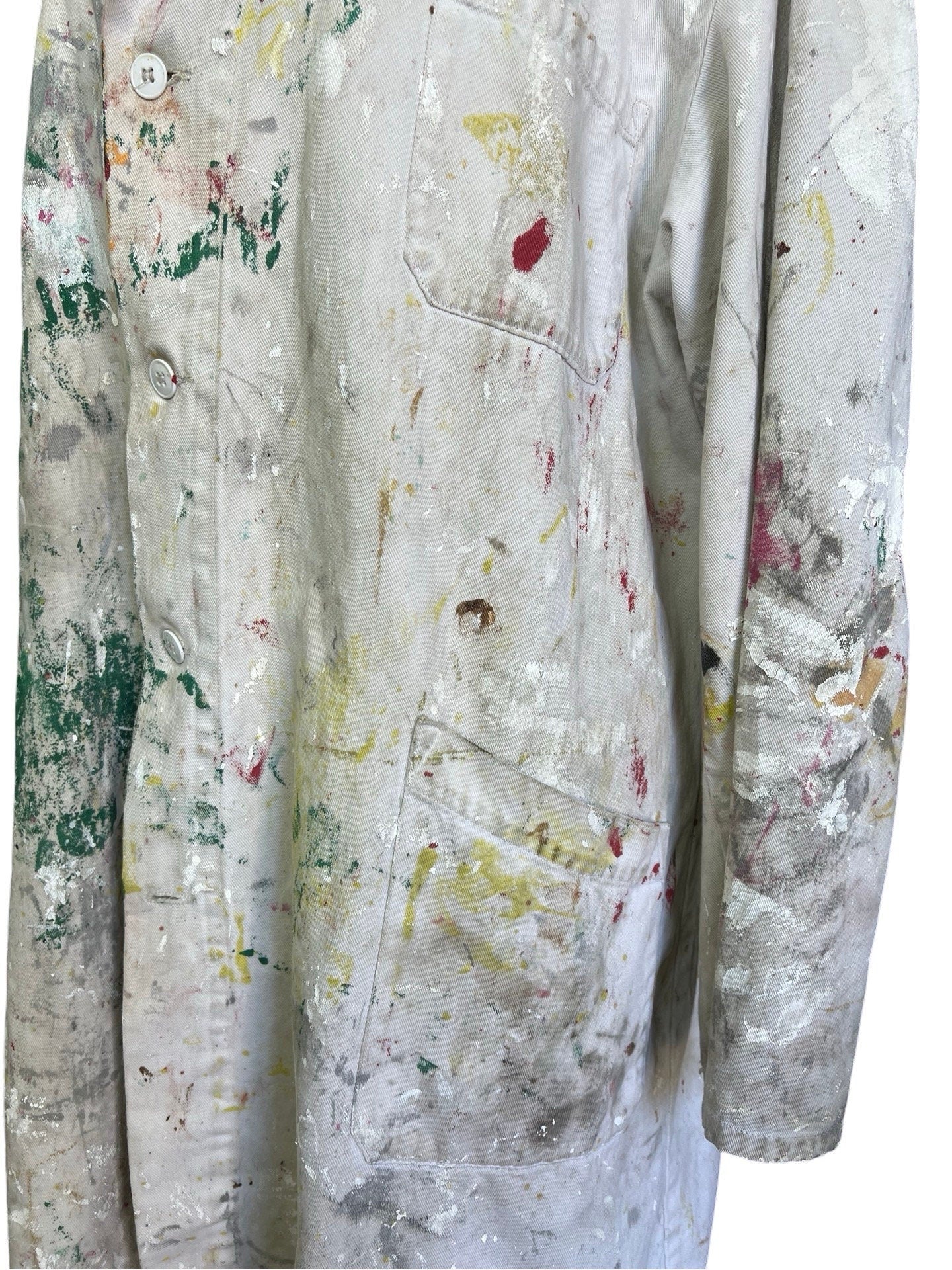 Vintage French Painters Coat Workwear Paint Splatter Artist Smock