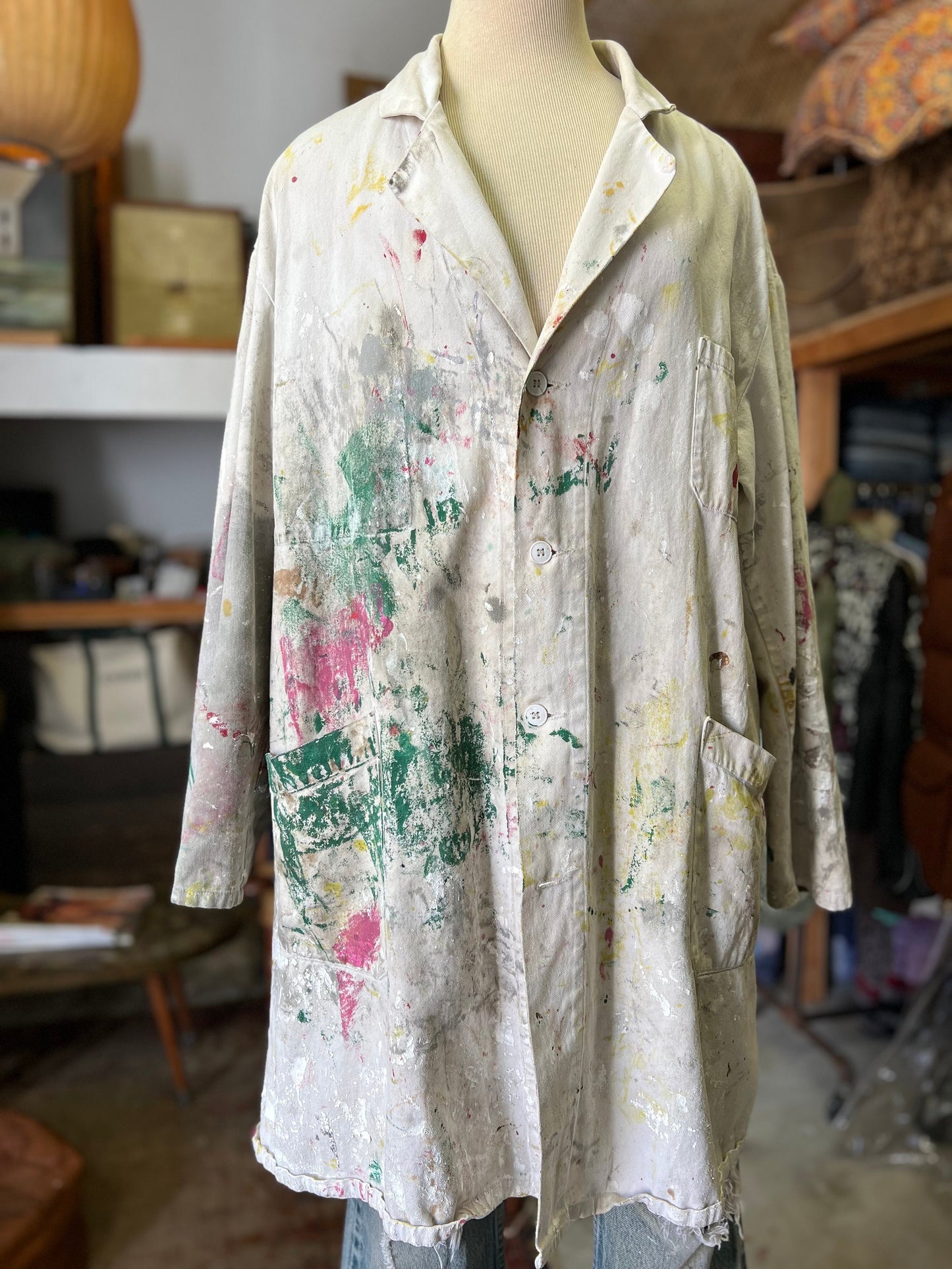 Vintage French Painters Coat Workwear Paint Splatter Artist Smock
