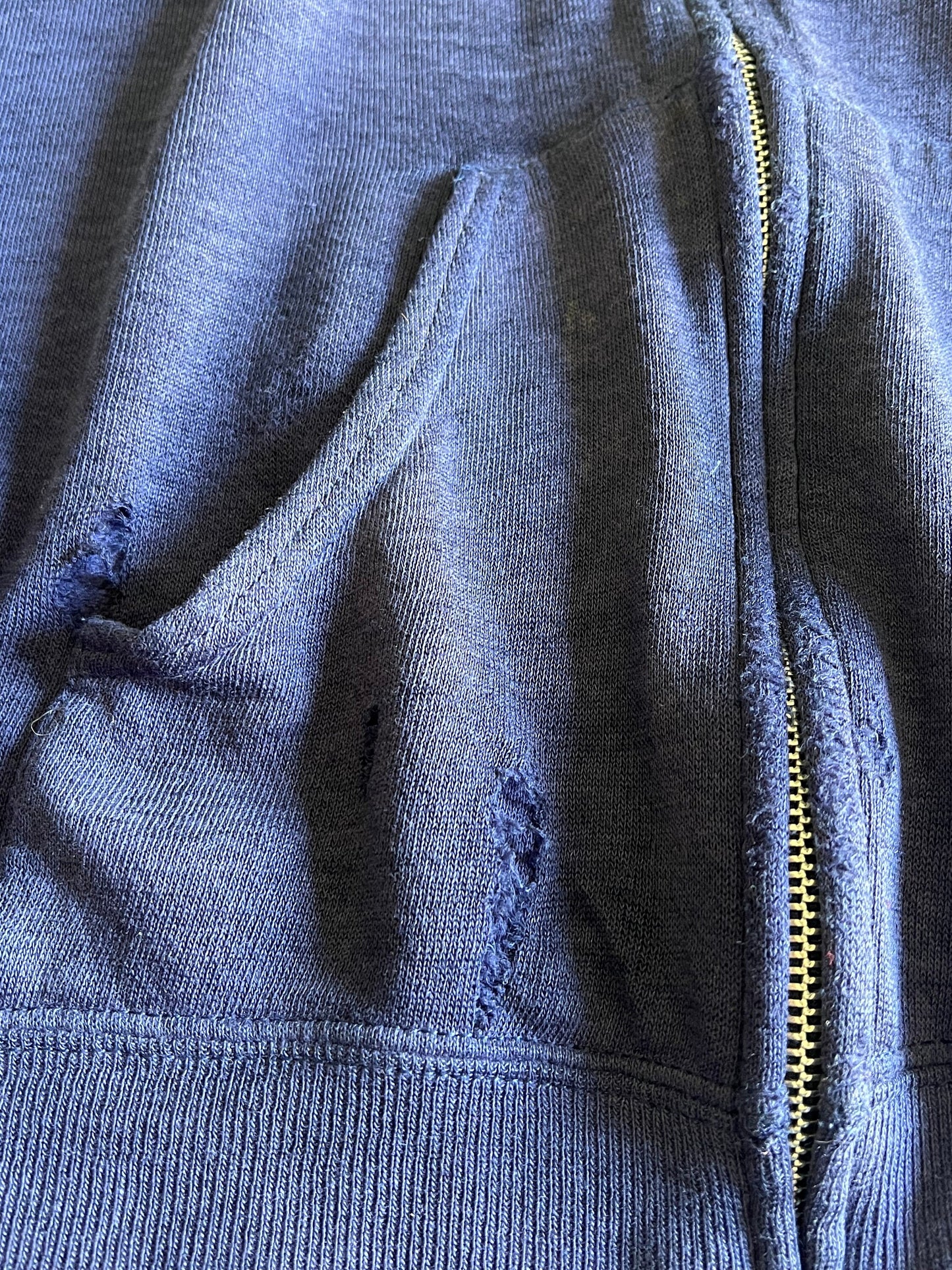 Vintage 70’s/80’s Distressed Navy Zip Front Hoodie Soft Thin Worn