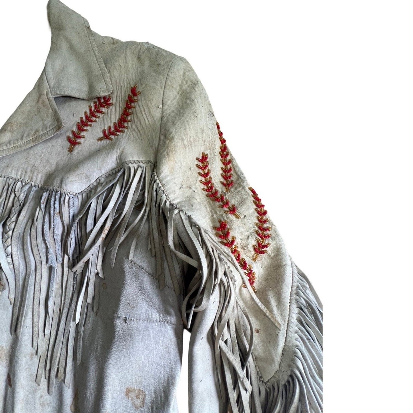 Rare Vintage Guild Westerner Deerskin Leather Fringe Bead Jacket