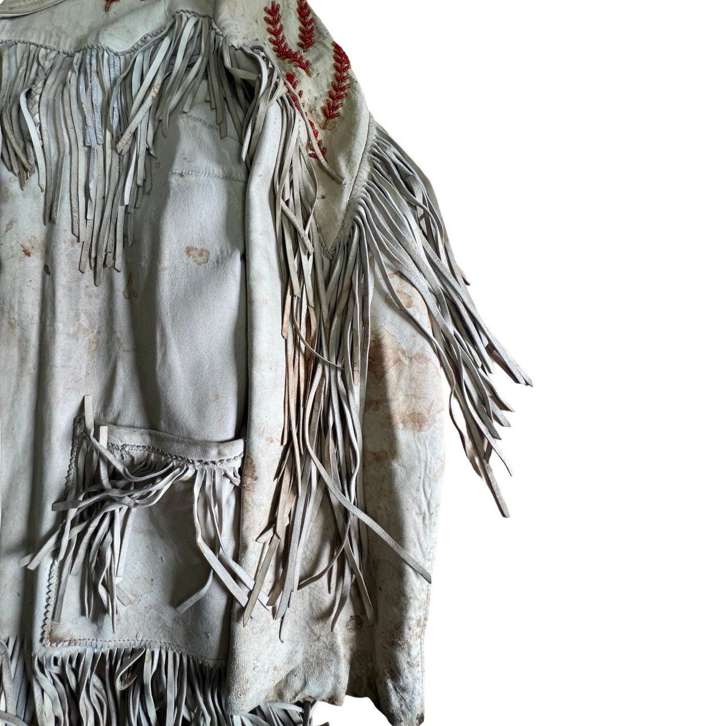 Rare Vintage Guild Westerner Deerskin Leather Fringe Bead Jacket