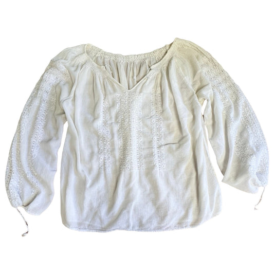 Vintage 60’s Romanian Embroidered Long Sleeve Pintuck Smocked Gauze Top
