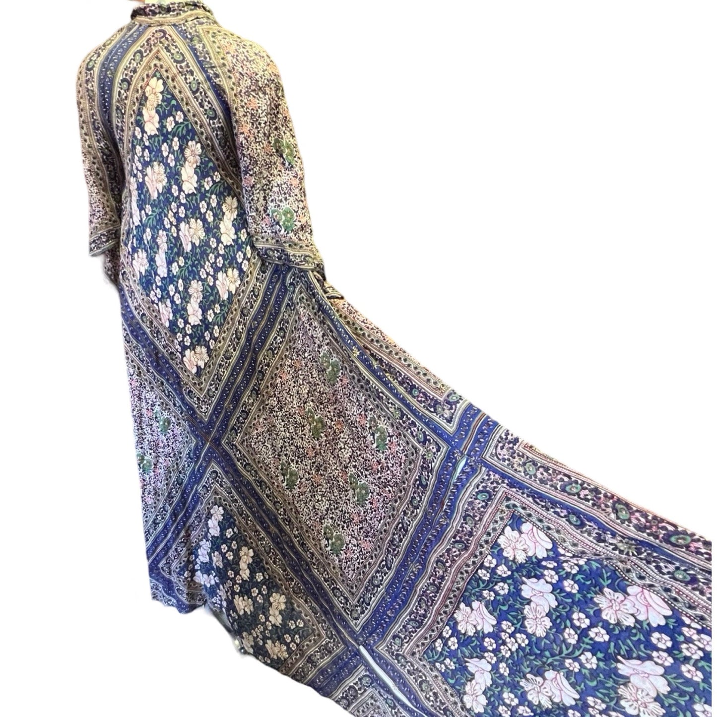 Rare Vintage Sultana by Adini India Block Print Bohemian Goddess Maxi Dress O/S