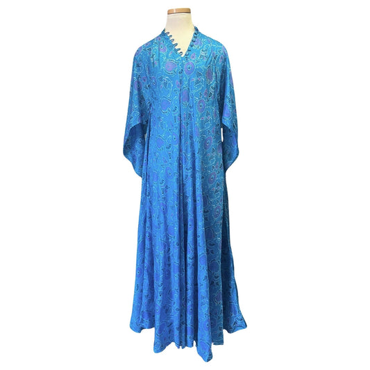 Rare Vintage 100% Silk India Block Print Maxi Dress by Mascot