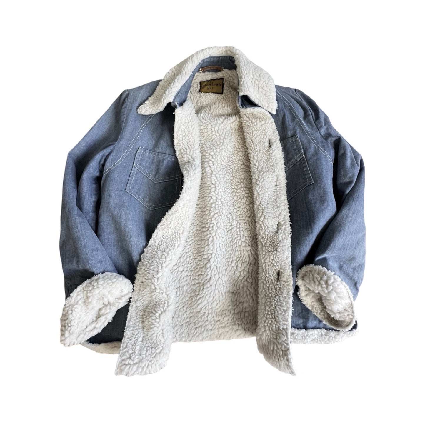 Vintage 70’s A Robert Lewis Idea Denim Shearling Shirt Jacket Size 40