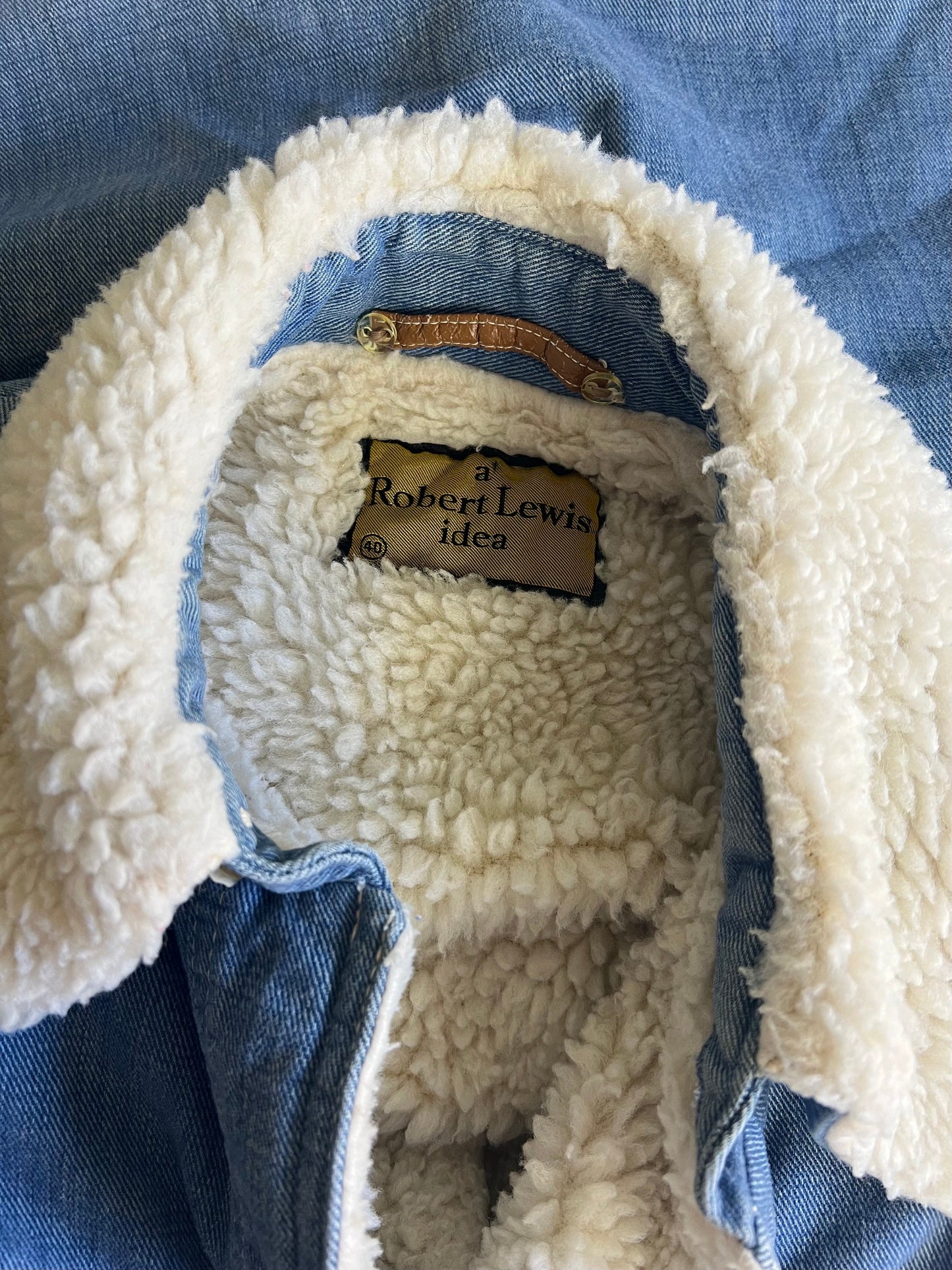 Vintage 70’s A Robert Lewis Idea Denim Shearling Shirt Jacket Size 40