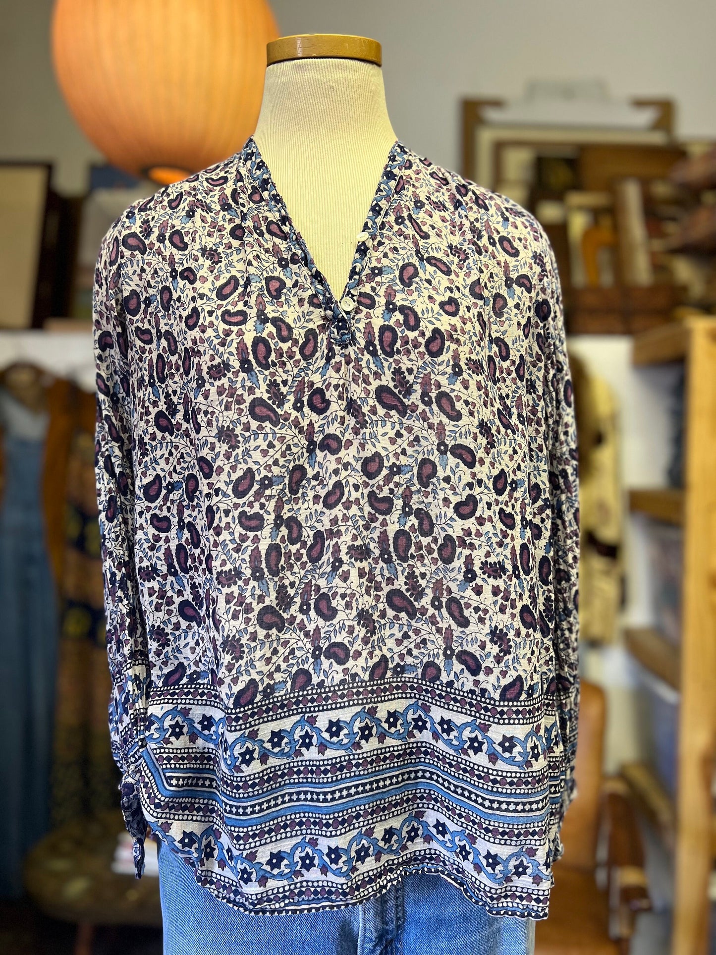 Vintage Pinot Noir Made In India Cotton Gauze Blockprint Blouse