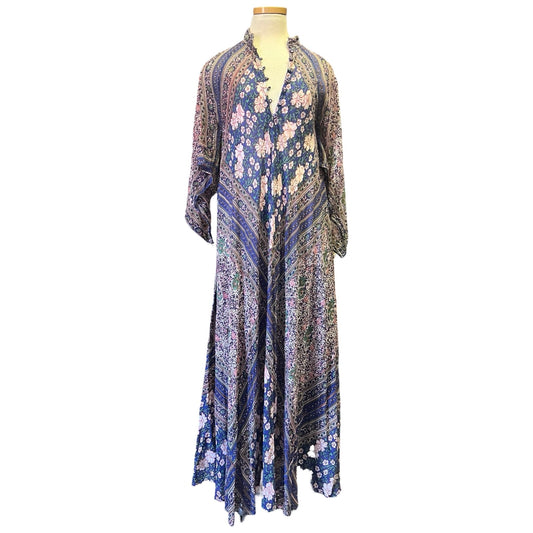 Rare Vintage Sultana by Adini India Block Print Bohemian Goddess Maxi Dress O/S