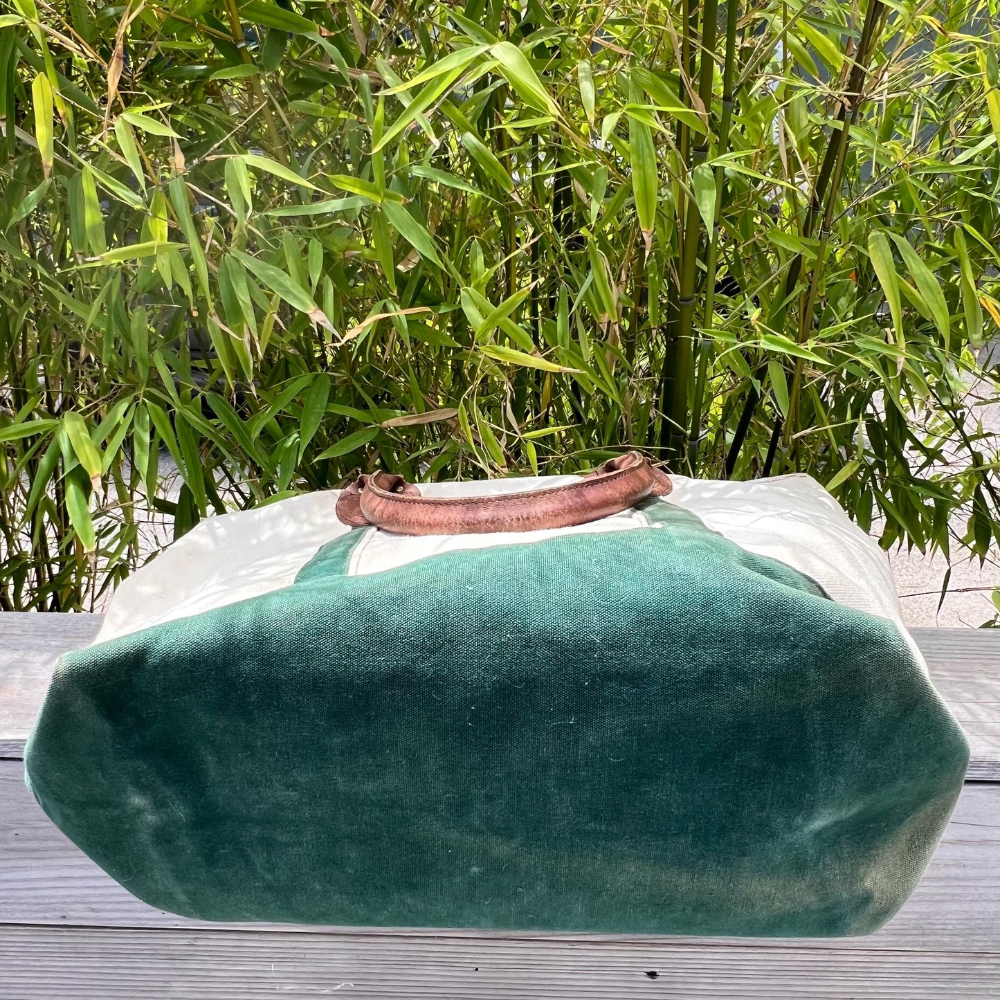 Vintage 80’s Canvas & Leather Well Worn Zip Top Travelon Tote Bag