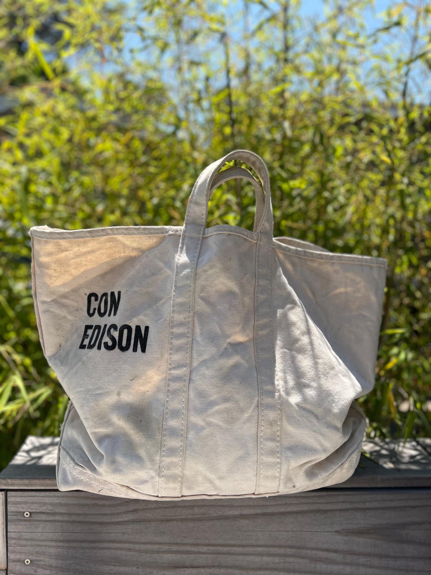 Vintage Con Edison Canvas Utility Tote Work Bag Roomy Sturdy Large Well Worn
