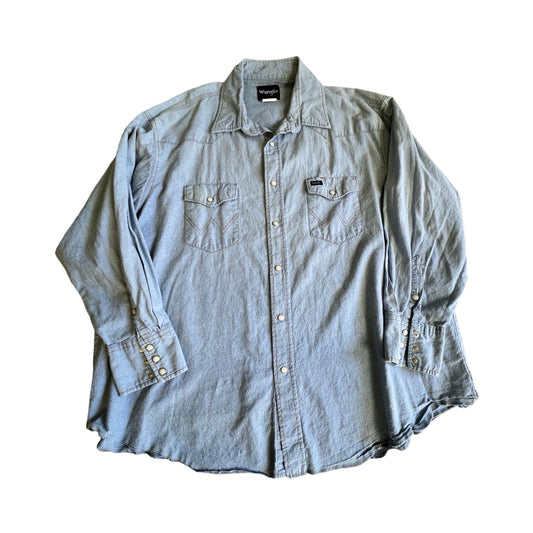 Vintage Wrangler Chambray Denim Pearl Snap Front Shirt Oversized XL/XXL