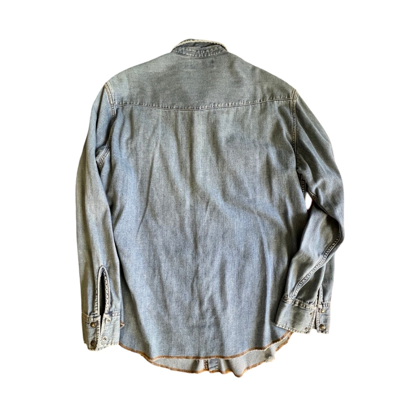 Vintage 90’s Levi’s Denim Metal Snap Front Shirt Raw Hem XL