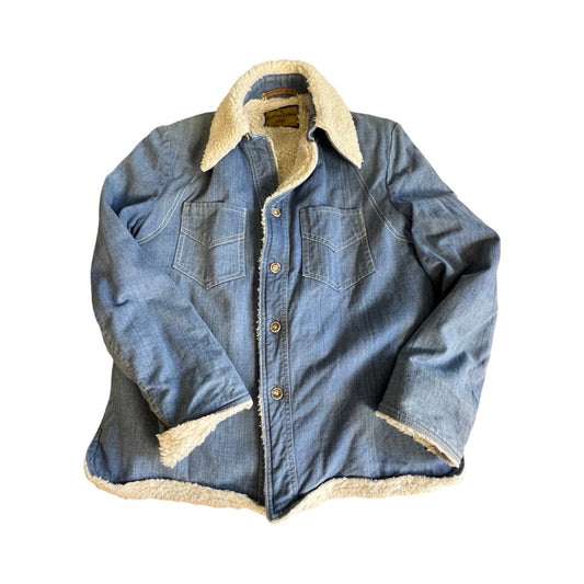 Vintage 70’s A Robert Lewis Idea Denim Shearling Shirt Jacket Size 40