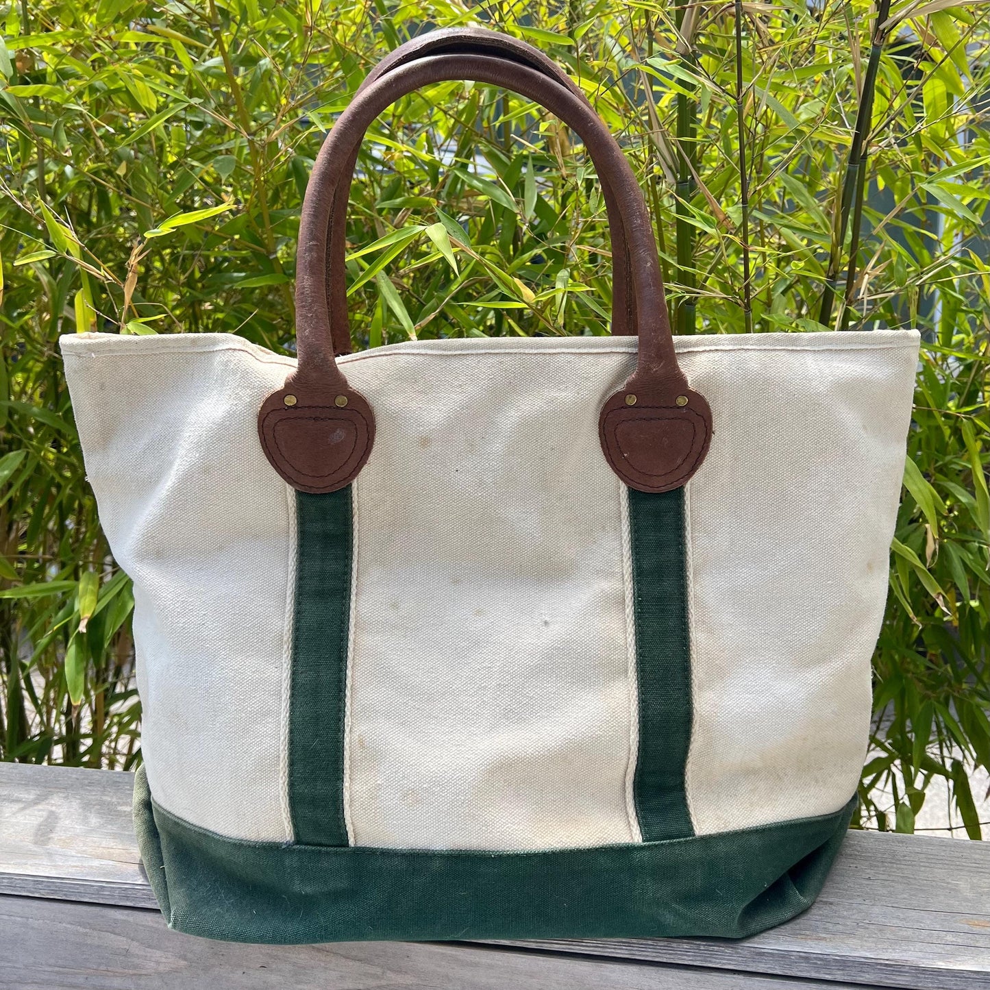 Vintage 80’s Canvas & Leather Well Worn Zip Top Travelon Tote Bag