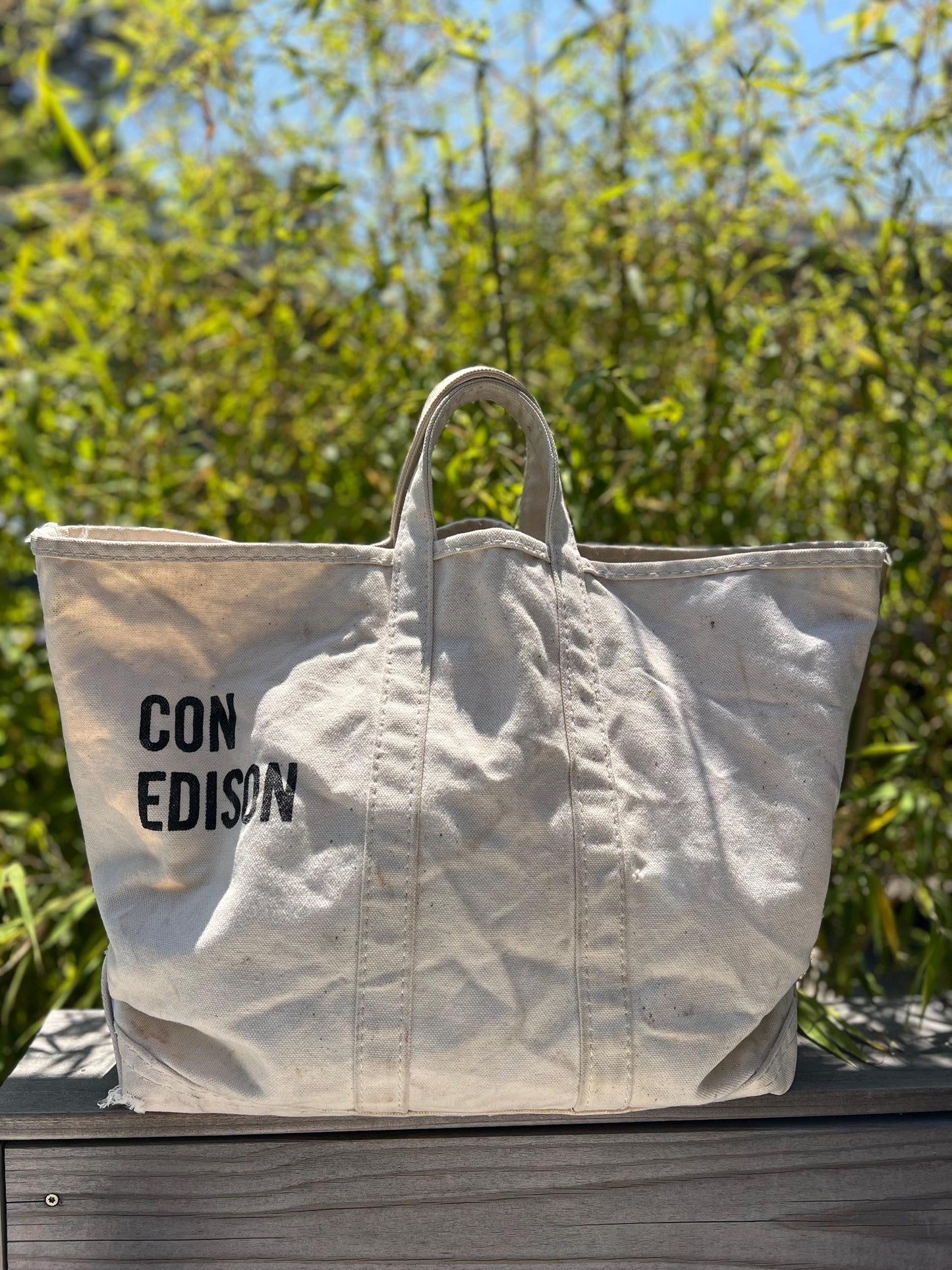 Vintage Con Edison Canvas Utility Tote Work Bag Roomy Sturdy Large Well Worn