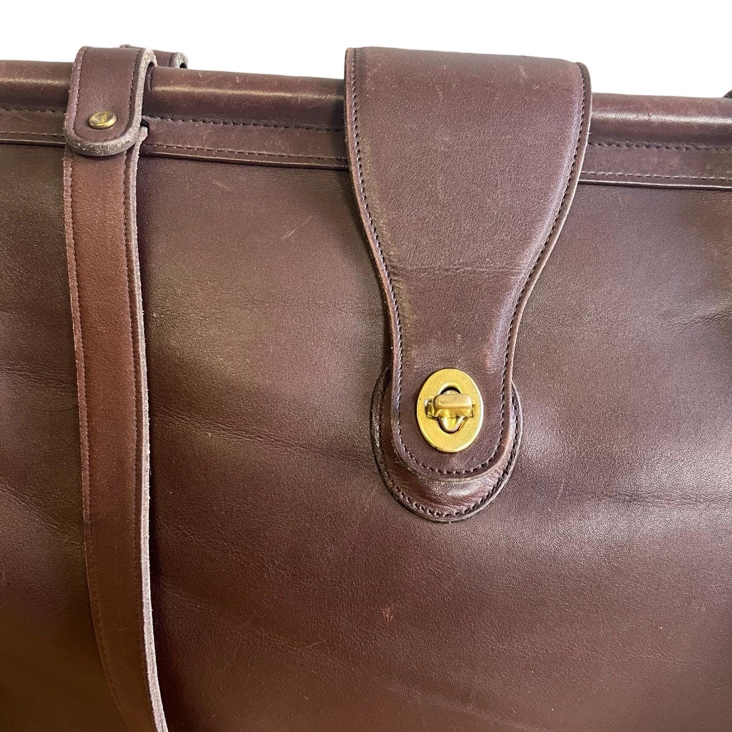 Vintage Coach Barclay XL Mohogany Brown Brass Hardware Push Lock Incredible Patina