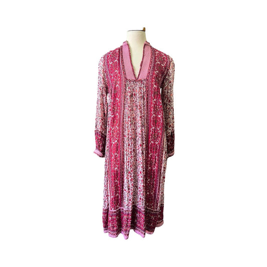 Vintage 70's India Gauze Block Print Midi Dress