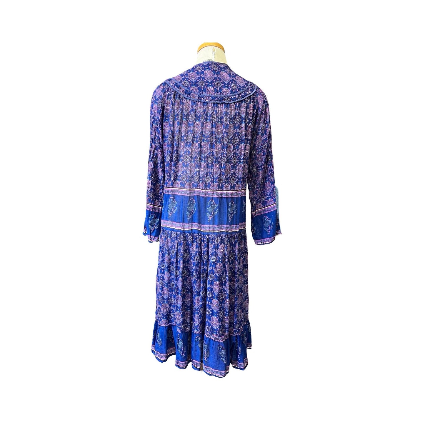 Vintage 70's India Block Print Cotton Gauze Bohemian Midi Dress