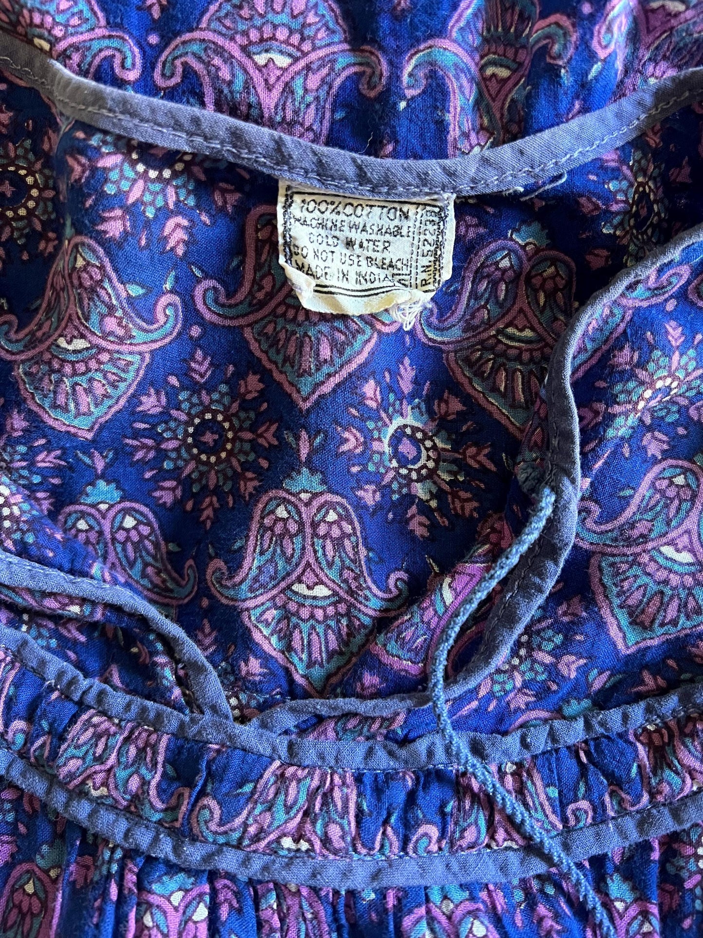 Vintage 70's India Block Print Cotton Gauze Bohemian Midi Dress
