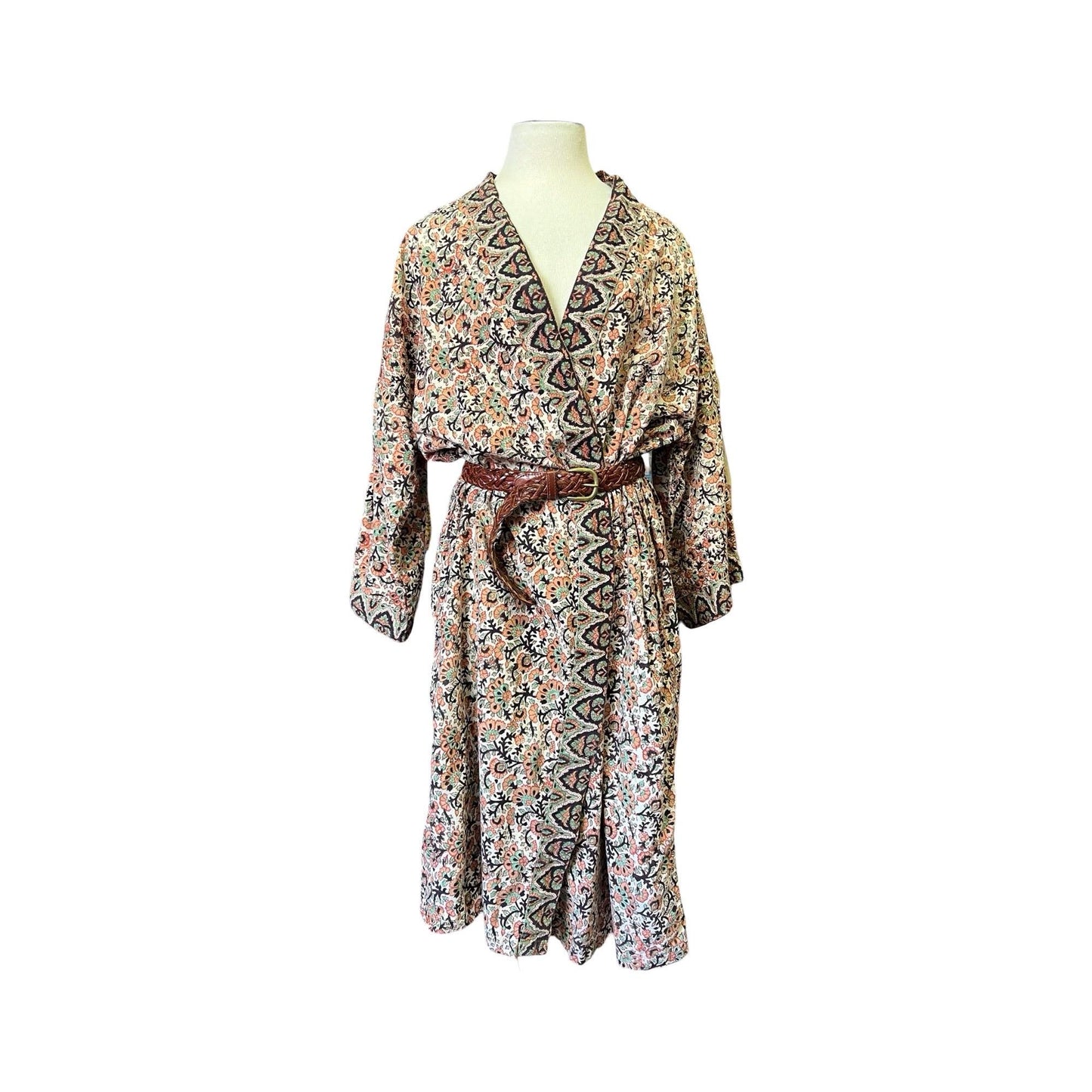 Vintage India Block Print Kimono House Coat Robe O/S