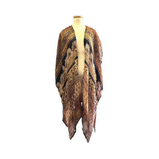 Vintage India Gauze Reworked Kimono Cape Silver Lurex O/S
