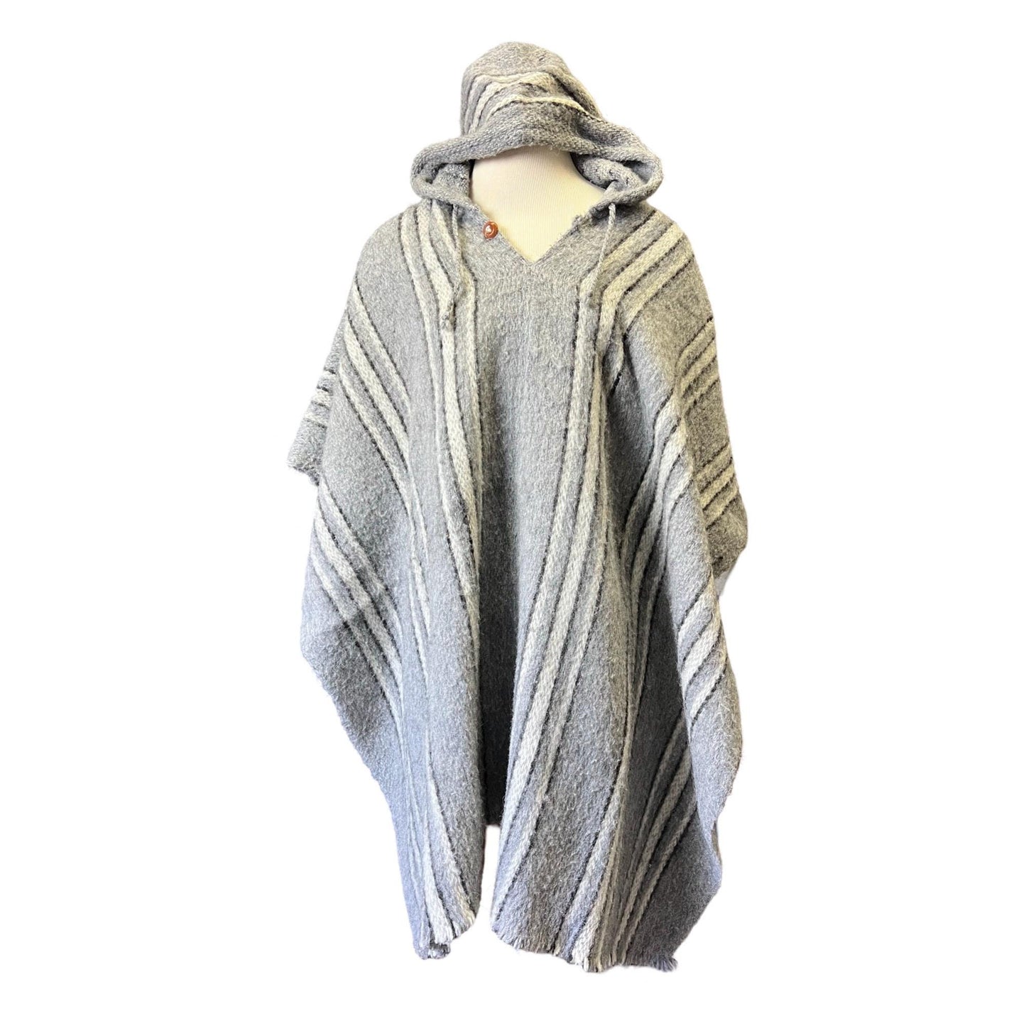 Vintage 70's Handmade Striped Hooded Poncho One Of A Kind OSFA