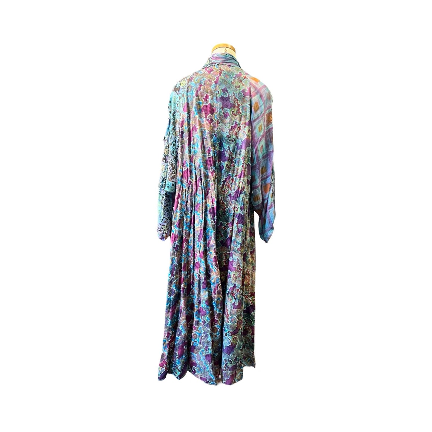 Vintage 80’s URU Printed Bohemian Kimono Wrap Dress w/ Pockets Wearable Art O/S