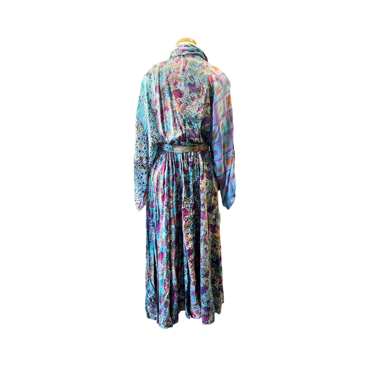 Vintage 80’s URU Printed Bohemian Kimono Wrap Dress w/ Pockets Wearable Art O/S