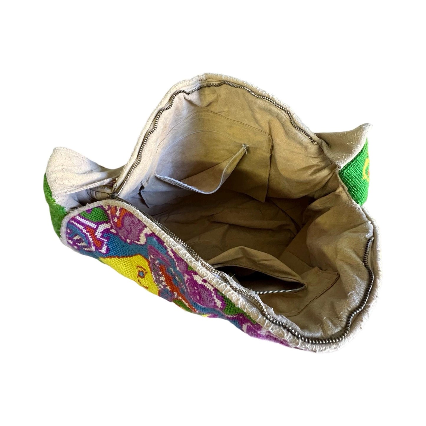 Rare Vintage Handmade Needlepoint Purse Double Sided Elephant & Tiger