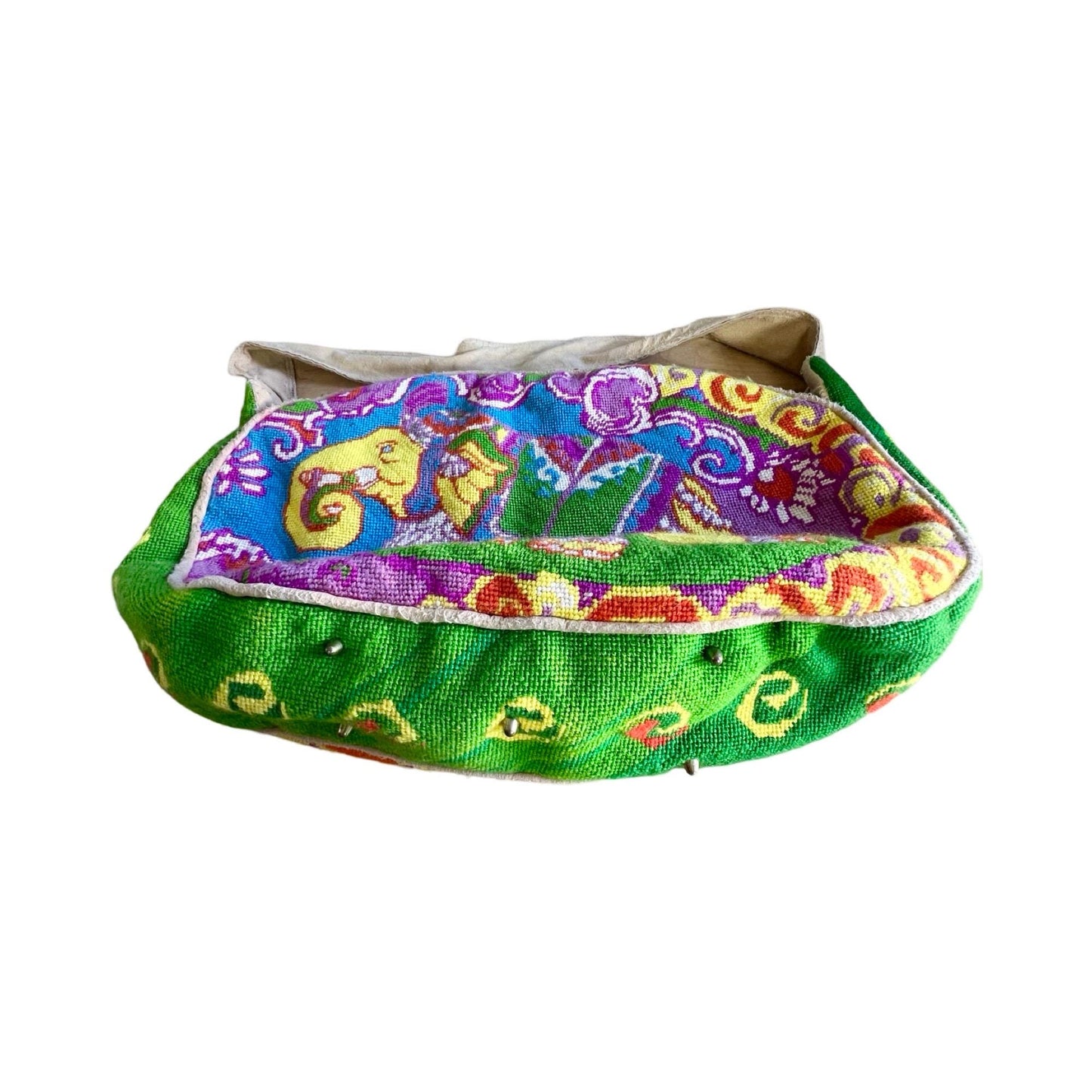 Rare Vintage Handmade Needlepoint Purse Double Sided Elephant & Tiger